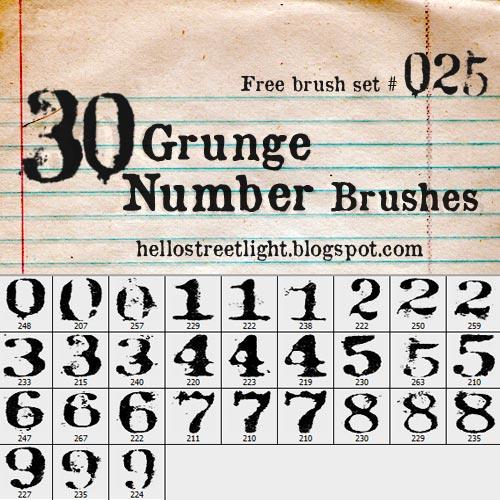 Free Brush Set 25 Grunge Numbers by tau-kast
